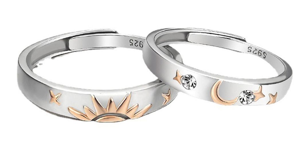 Anillos Alianzas Plata 925 Sol y Luna con Zirconia Ajustable-2