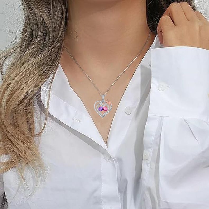 Collar Plata 925 Rosa Corazones Oro Rosa Mujer Regalo Joyas-2