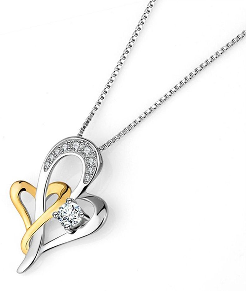 Collar Corazones Asimetricos Plata 925 Baño Oro Rosa Joyas-2