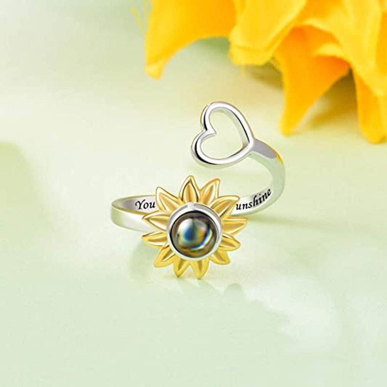 Anillo Plata 925 Girasol Corazon Te Amo 100 Idiomas Regalo-3