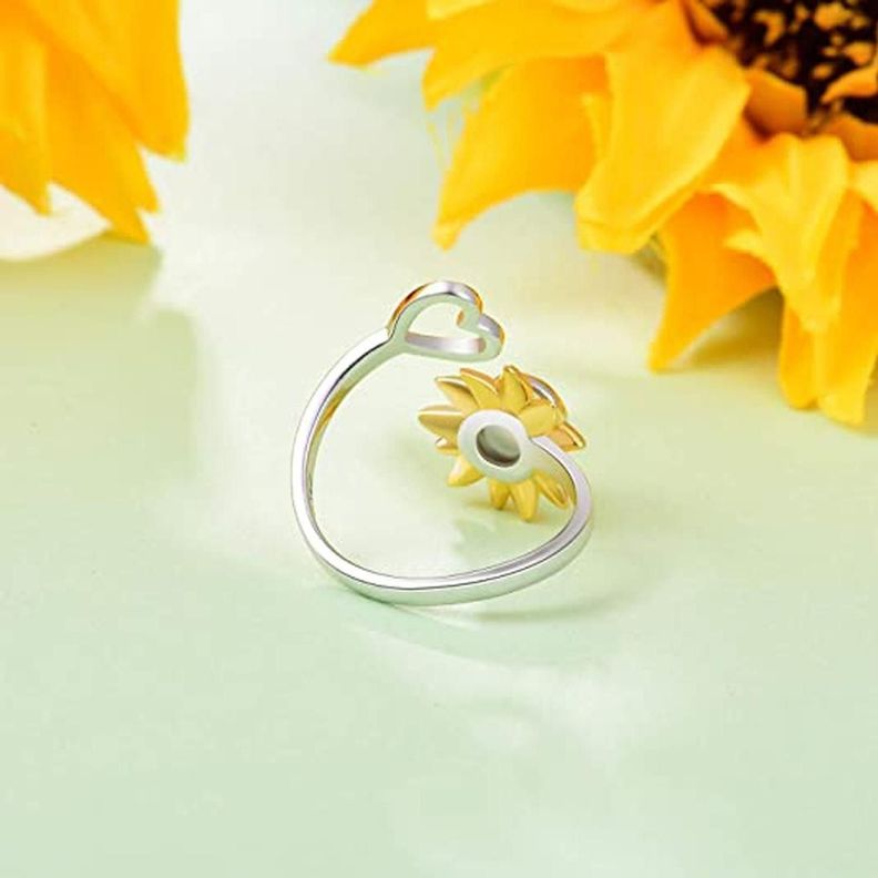 Anillo Plata 925 Girasol Corazon Te Amo 100 Idiomas Regalo-4