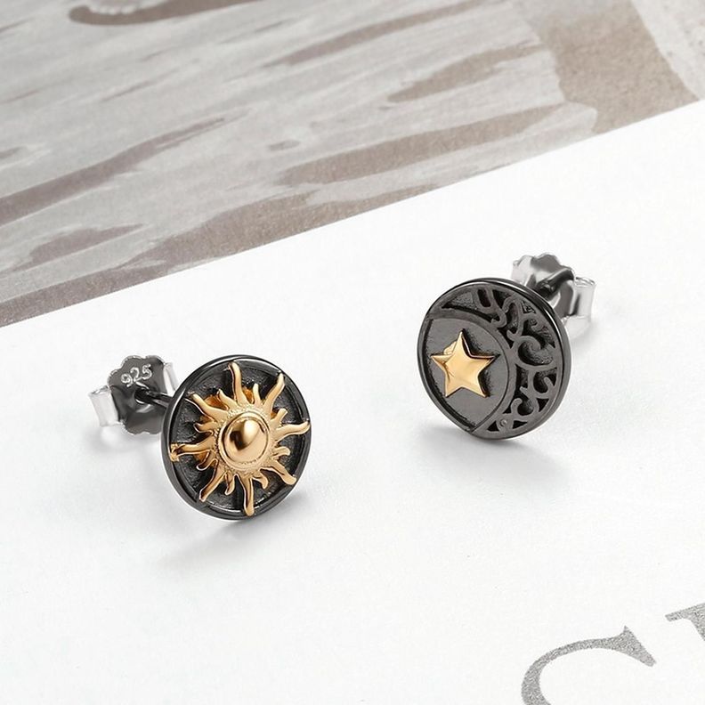 Aros Plata Fina 925 Sol Luna Estrellas Antialergicos Unisex-1