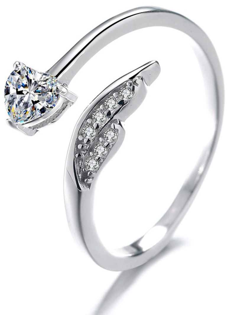 Anillo Plata 925 Ala Ángel Corazón Diseño Ajustable Elegante-0