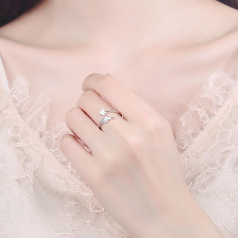 Anillo Plata 925 Ala Ángel Corazón Diseño Ajustable Elegante-1