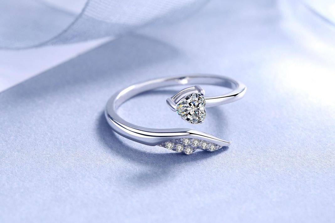 Anillo Plata 925 Ala Ángel Corazón Diseño Ajustable Elegante-3