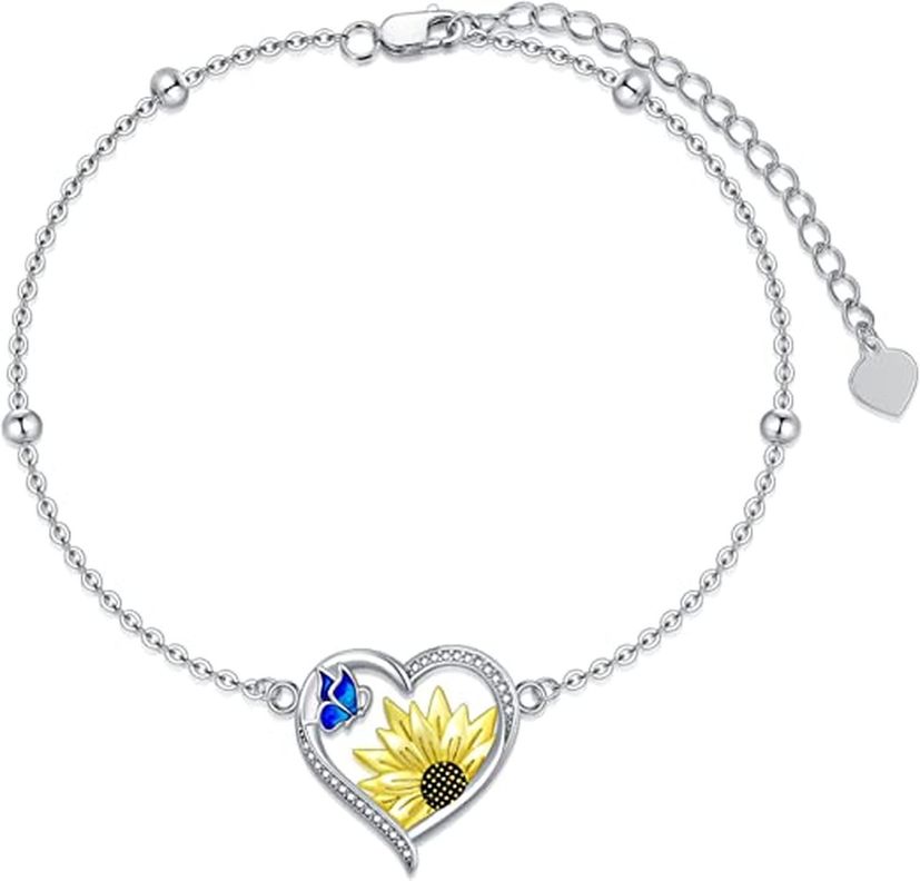 Pulsera Brazalete Plata 925 Girasol Corazon Mariposa Joyas-0