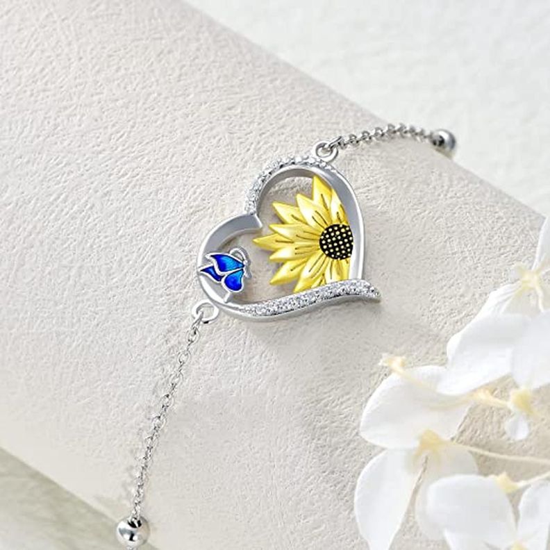 Pulsera Brazalete Plata 925 Girasol Corazon Mariposa Joyas-2
