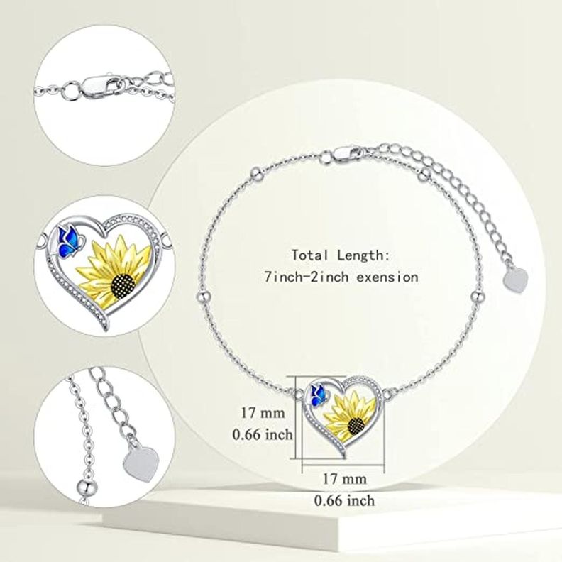 Pulsera Brazalete Plata 925 Girasol Corazon Mariposa Joyas-3