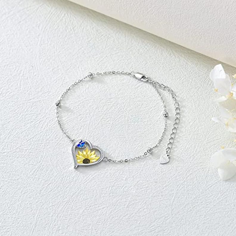 Pulsera Brazalete Plata 925 Girasol Corazon Mariposa Joyas-4