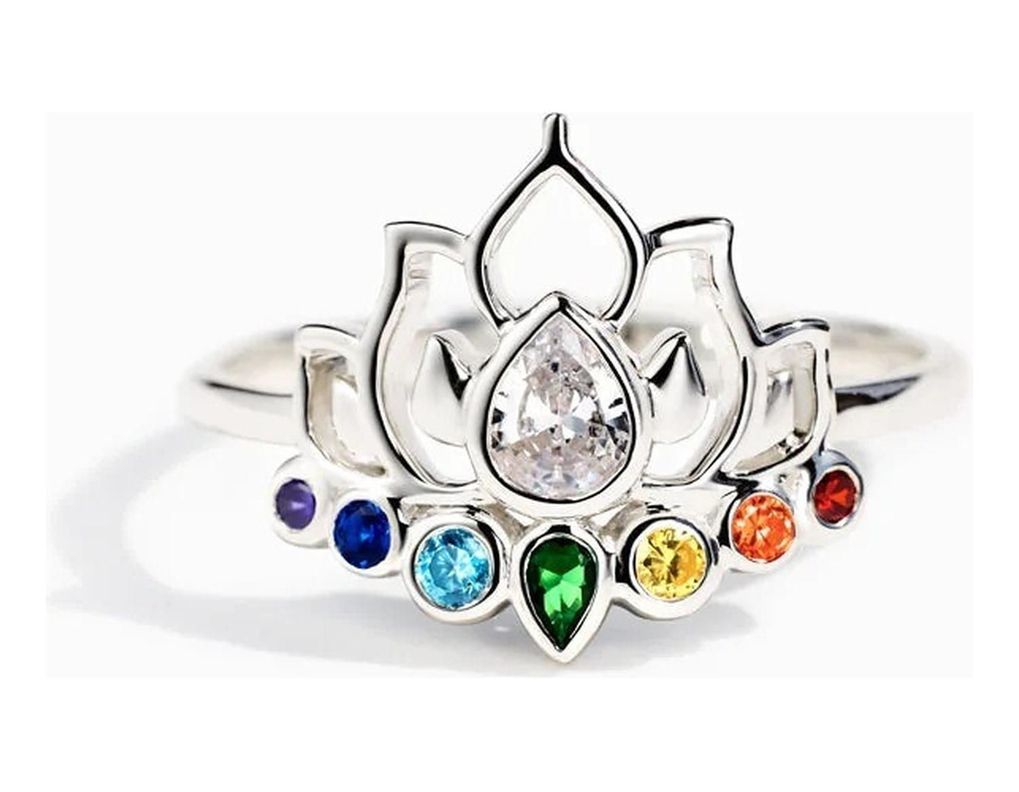 Anillo Plata Fina 925 Flor De Loto Moissanitas Colores-0
