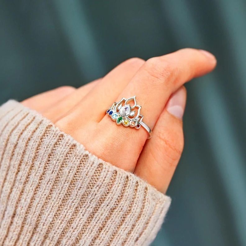 Anillo Plata Fina 925 Flor De Loto Moissanitas Colores-2