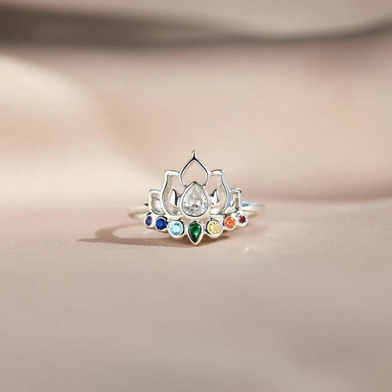 Anillo Plata Fina 925 Flor De Loto Moissanitas Colores-3