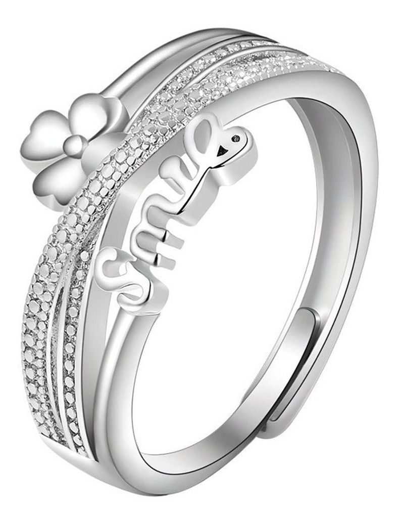 Anillo Enchapado Plata 925 Smile Trebol Ajustable Mujer-0