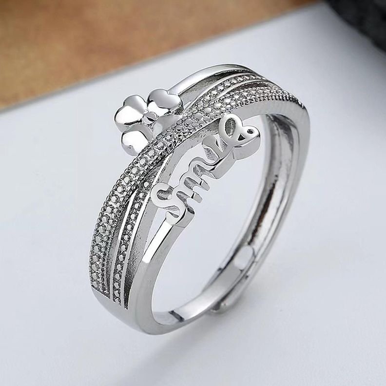 Anillo Enchapado Plata 925 Smile Trebol Ajustable Mujer-1