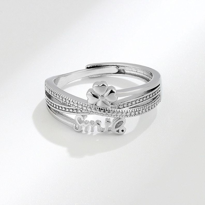 Anillo Enchapado Plata 925 Smile Trebol Ajustable Mujer-2