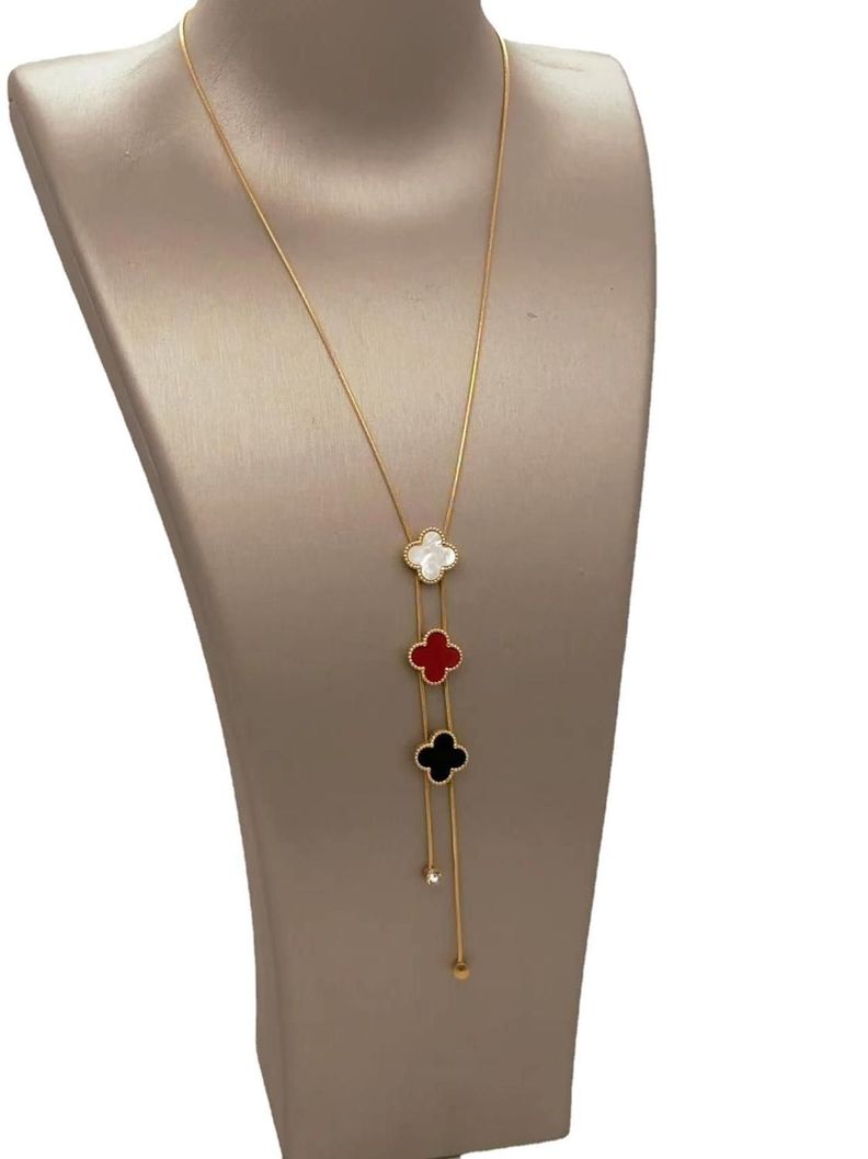Collar Trebol 4 Hojas Acero de Titanio Elegante Mujer Joyas-0