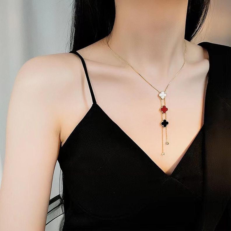 Collar Trebol 4 Hojas Acero de Titanio Elegante Mujer Joyas-2