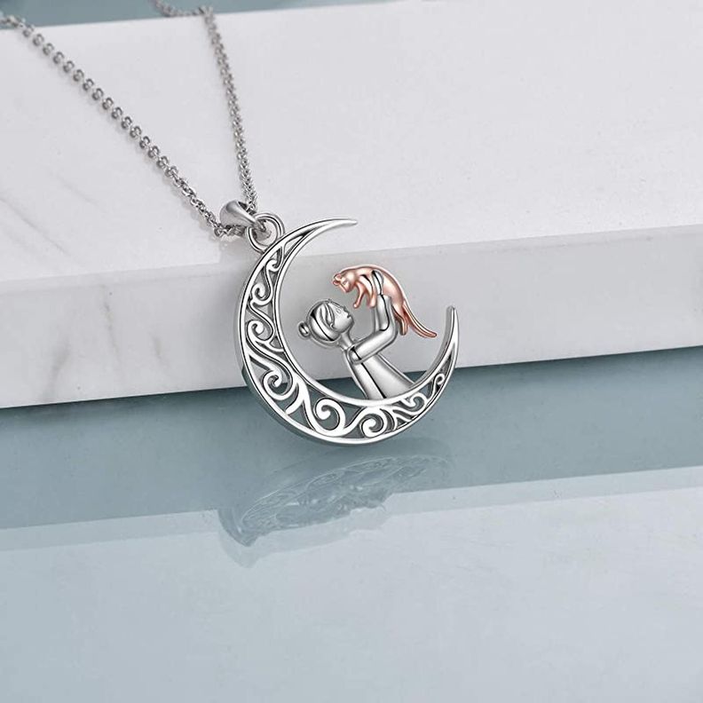 Collar Plata Fina S925 Luna Chica Mujer Gato Joyas Regalo-3