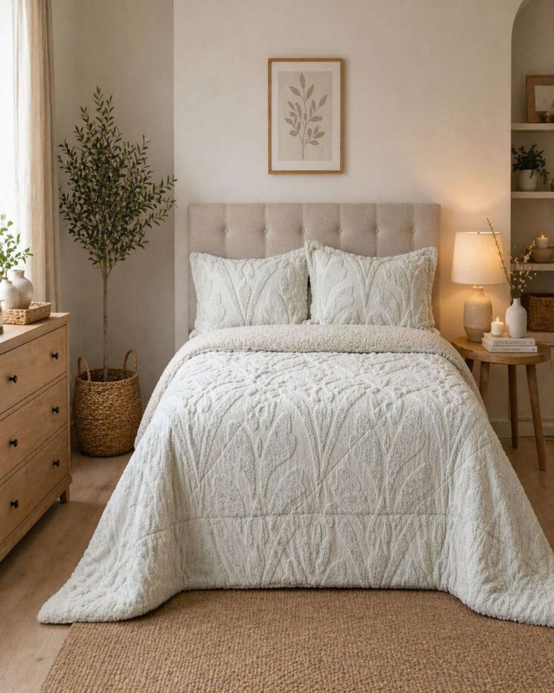 Cubrecama Sherpa Jacquard Deluxe Super King Diseño Relieve 2