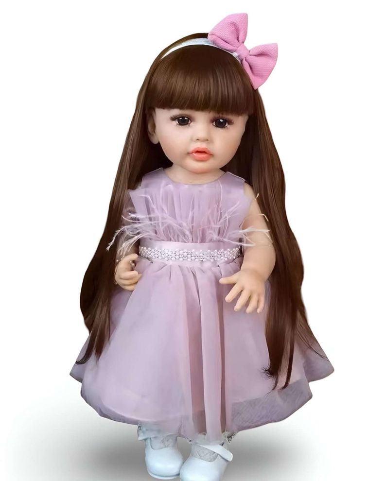 MUÑECA BEBÉ REALISTA DE 55 CM 100% SILICON CON VESTIDO W6