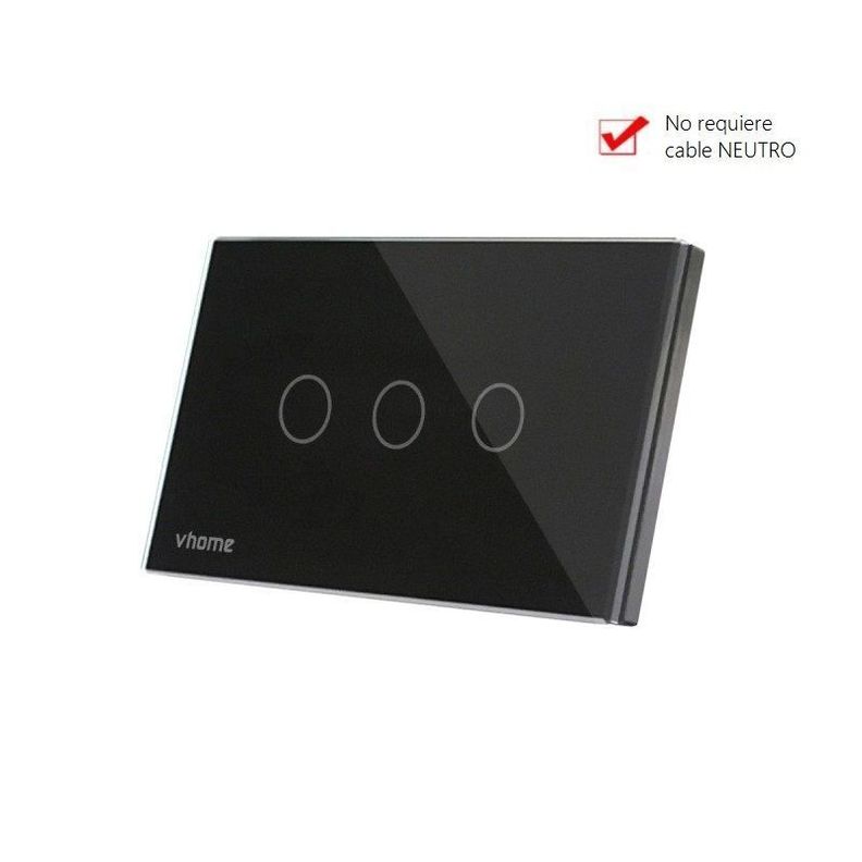 Interruptor Wifi RF Vhome Live SN Sin Neutro Black Touch 3 Canales Compatible Con Google Home y Alexa-1