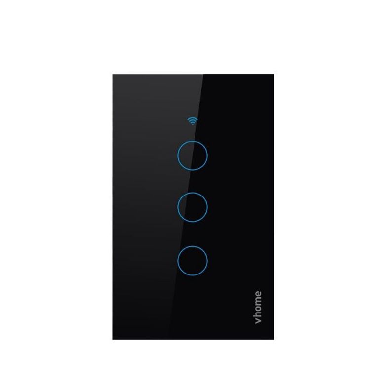 Interruptor Wifi RF Vhome Live SN Sin Neutro Black Touch 3 Canales Compatible Con Google Home y Alexa-2