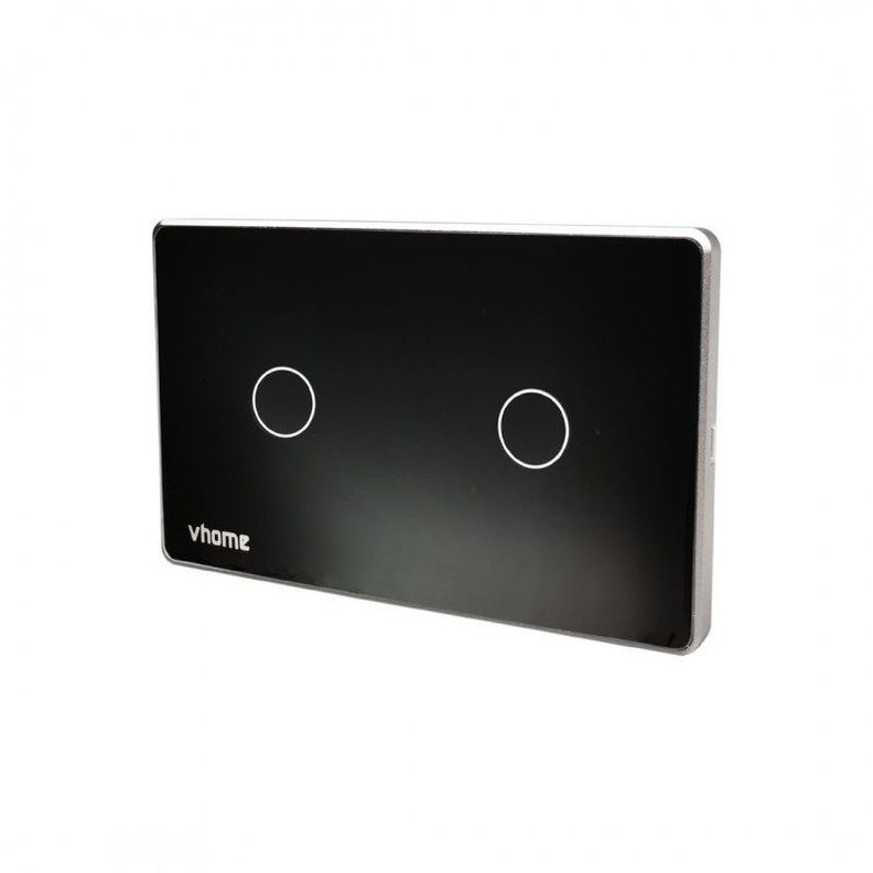 Interruptor Wifi RF Vhome Vector Design LN Black Touch 2 Canales Compatible Con Google Home y Alexa-0