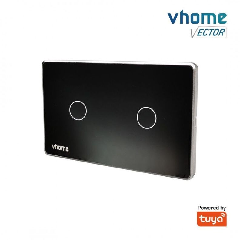 Interruptor Wifi RF Vhome Vector Design LN Black Touch 2 Canales Compatible Con Google Home y Alexa-2