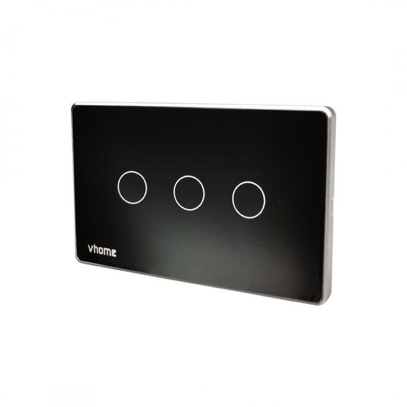 Interruptor Wifi RF Vhome Vector Design LN Black Touch 3 Canales Compatible Con Google Home y Alexa-0