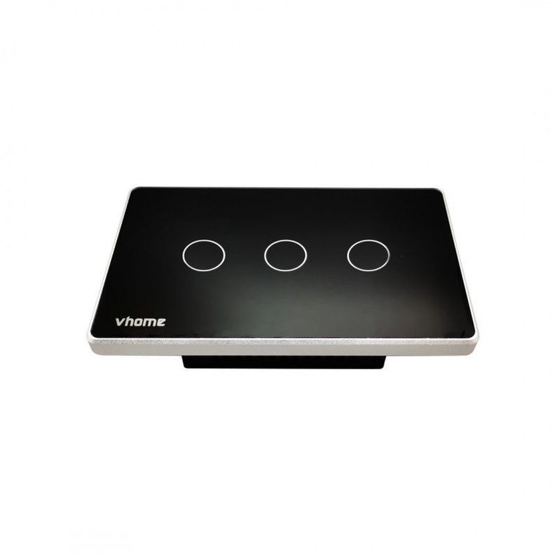 Interruptor Wifi RF Vhome Vector Design LN Black Touch 3 Canales Compatible Con Google Home y Alexa-2