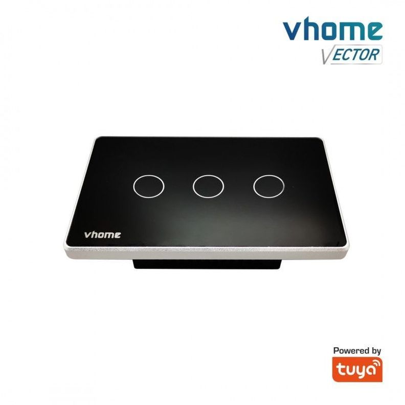 Interruptor Wifi RF Vhome Vector Design LN Black Touch 3 Canales Compatible Con Google Home y Alexa-1