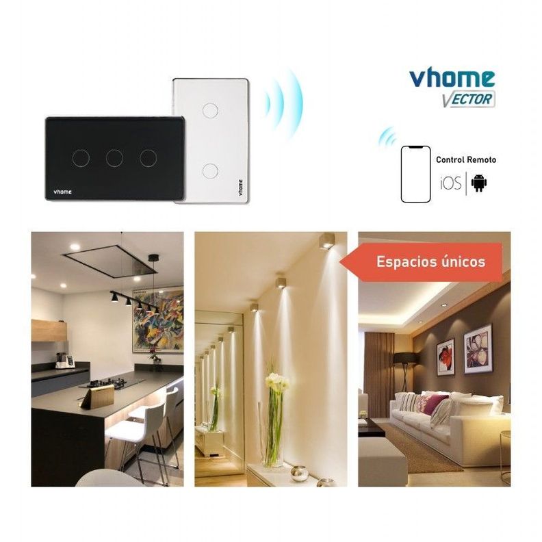 Interruptor Wifi RF Vhome Live SN Sin Neutro Touch 3 Canales Compatible Con Google Home y Alexa-3