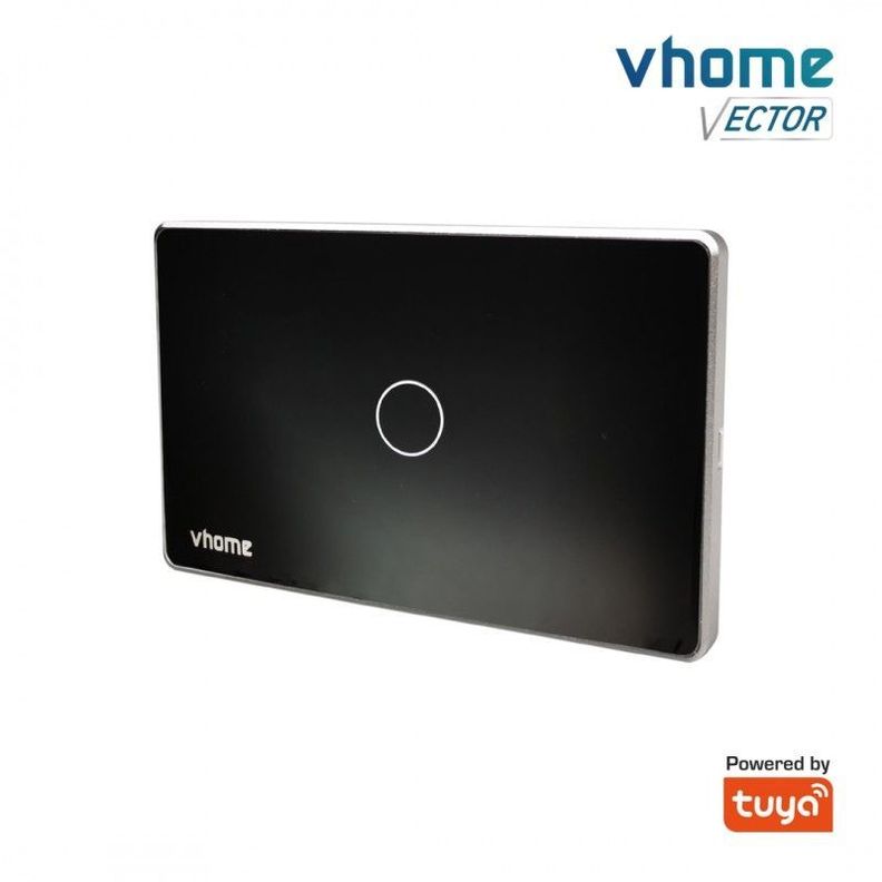 Interruptor Wifi RF Vhome Vector Design LN Black Touch 1 Canal Compatible Con Google Home y Alexa-2