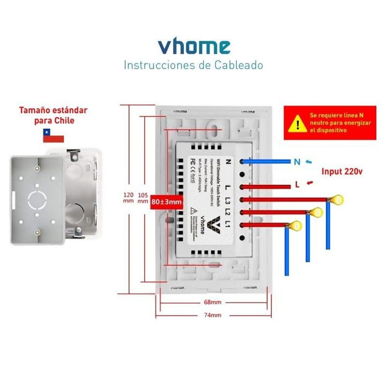 Interruptor Wifi RF Vhome Vector Design LN Black Touch 1 Canal Compatible Con Google Home y Alexa-6