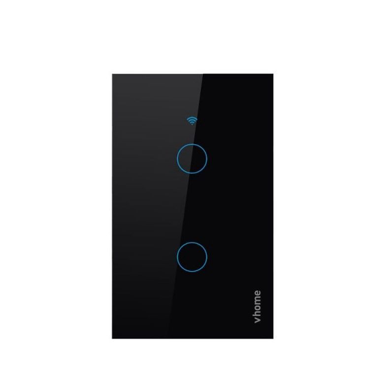 Interruptor Wifi RF Vhome Live LN Black Touch 2 Canales Compatible Con Google Home y Alexa-1