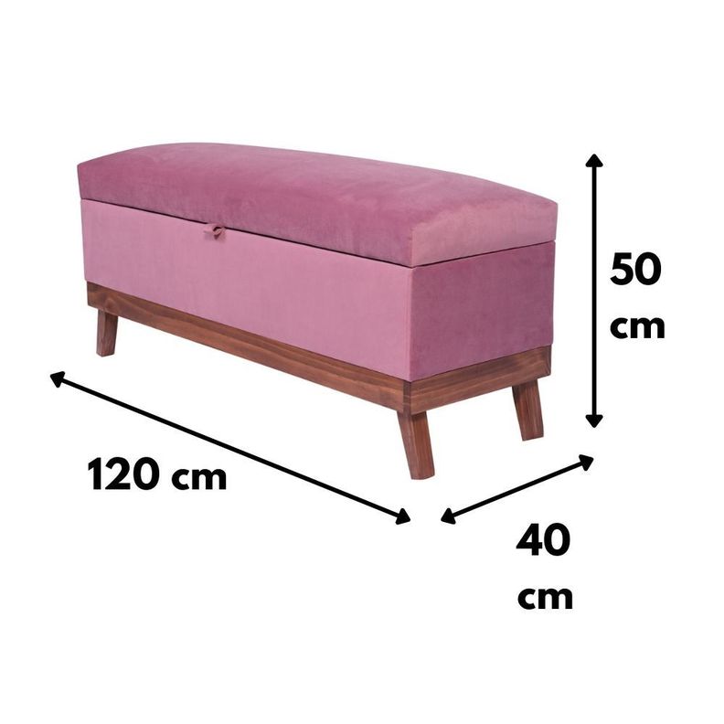Banqueta con Baúl Incy Palo De Rosa Felpa 120x40x50 cm Máxima Design-3