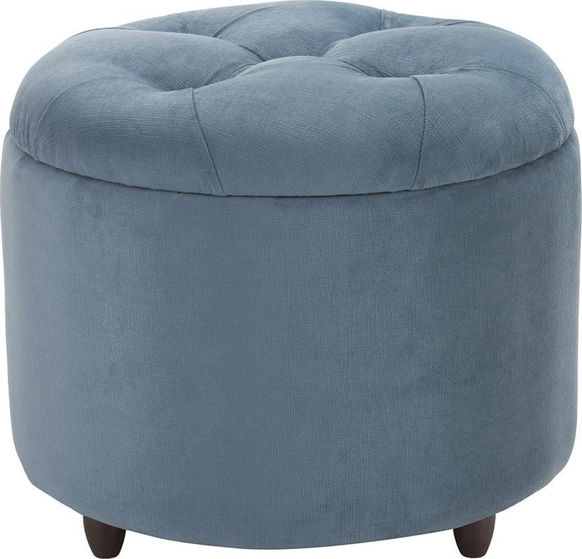 Pouf Baúl Zoe Azul Petróleo Felpa Grabada 60x60x50 Cm-0