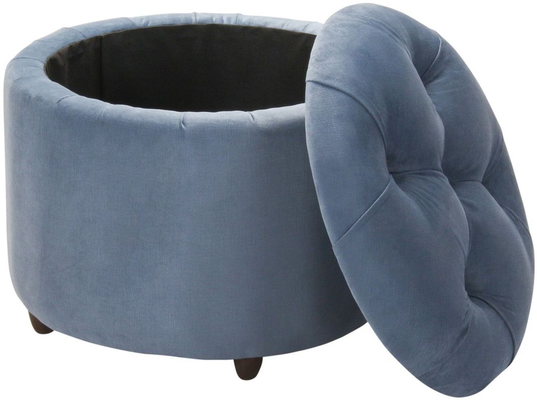Pouf Baúl Zoe Azul Petróleo Felpa Grabada 60x60x50 Cm-2