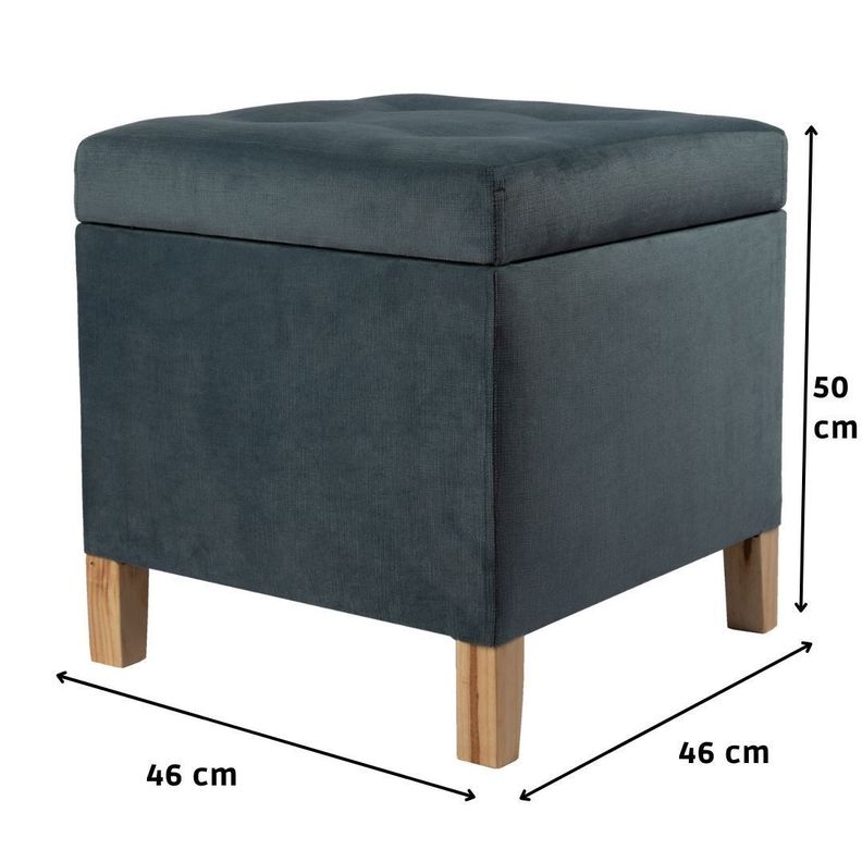 Pouf-Baúl Rucato Gris Felpa 46x46x50 cm Máxima Design-3