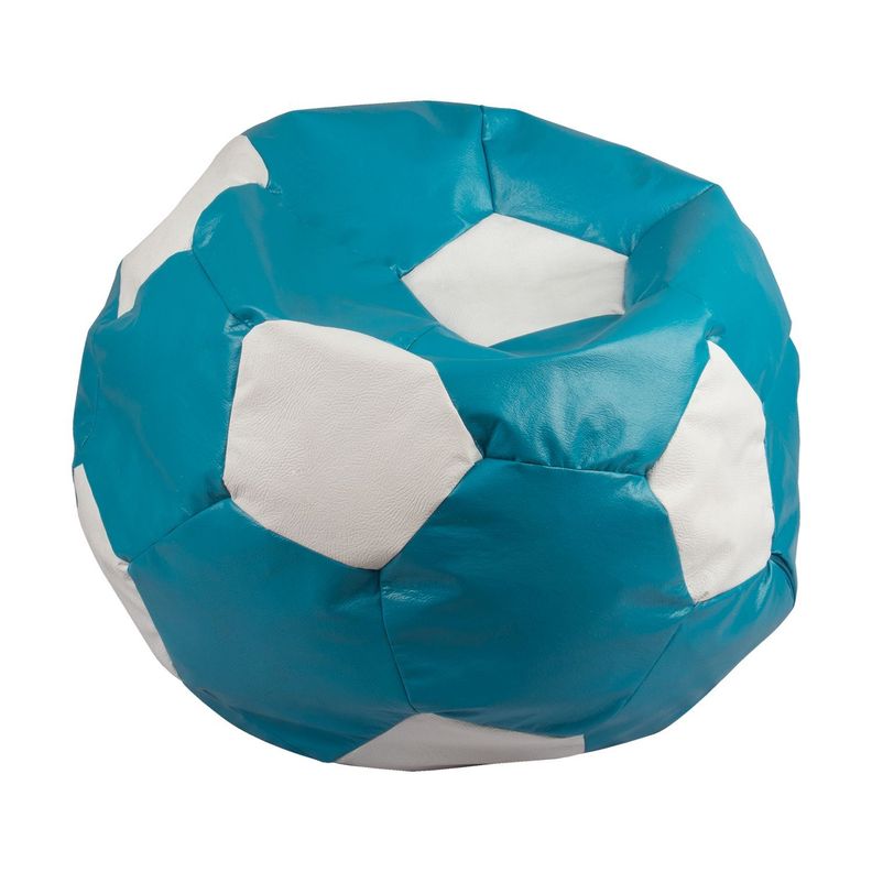 Pouf Pera Futbol Infantil Eco Cuero Celeste-Blanco 50x50x50 Máxima Design-0