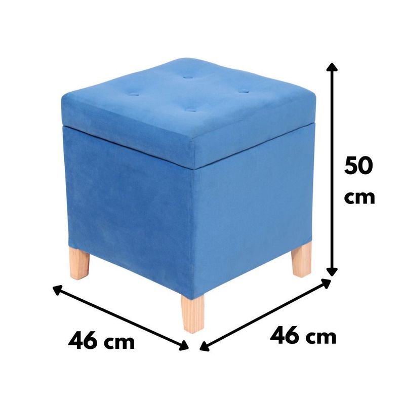 Pouf Baúl Rucato Azul Felpa 46x46x50 cm Máxima Design-3