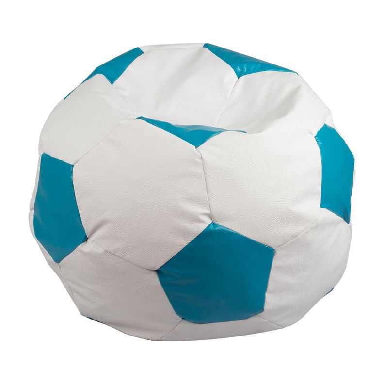 Pouf Pera Futbol Blanco Celeste Eco Cuero 120x120x120 cm Máxima Design-0