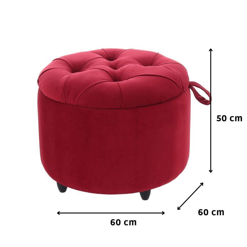 Pouf Zoe con Baúl Rojo Felpa 60x60x50 cm de Máxima Design -5