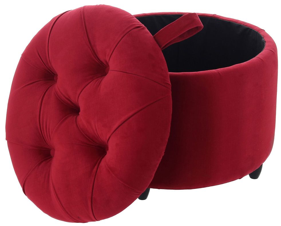 Pouf Zoe con Baúl Rojo Felpa 60x60x50 cm de Máxima Design -1