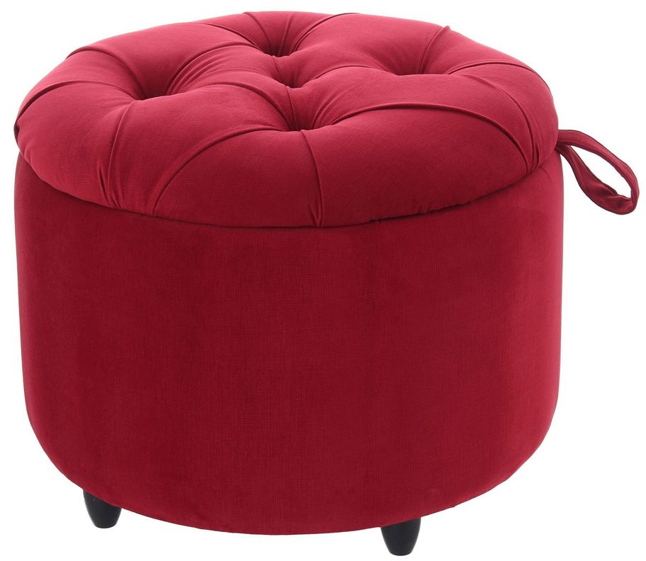 Pouf Zoe con Baúl Rojo Felpa 60x60x50 cm de Máxima Design -0