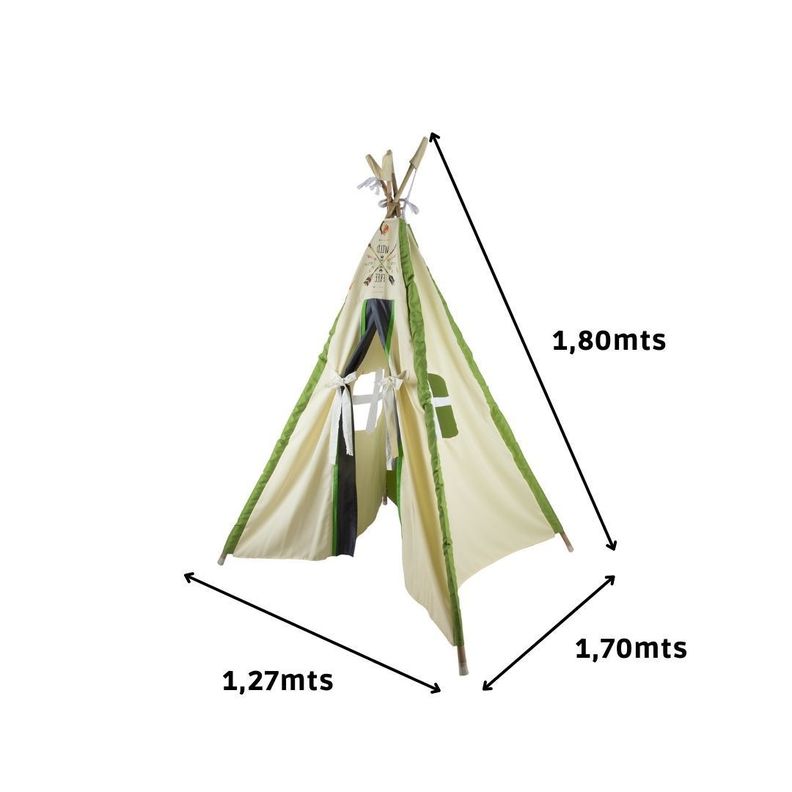 Carpa Tipi Indio Blanca-Verde Textil 120x170x180 cm Máxima Design-2