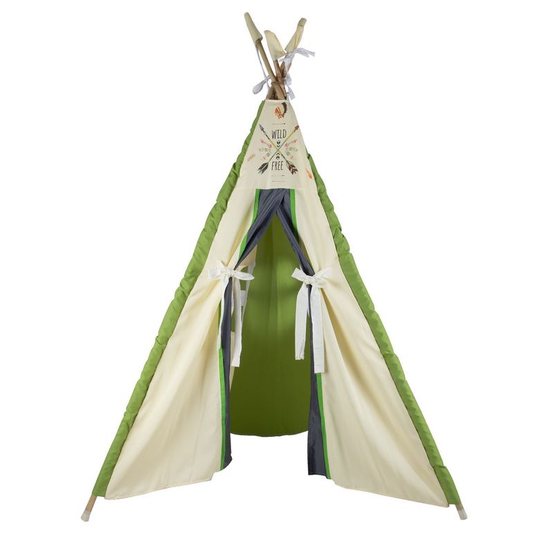 Carpa Tipi Indio Blanca-Verde Textil 120x170x180 cm Máxima Design-1
