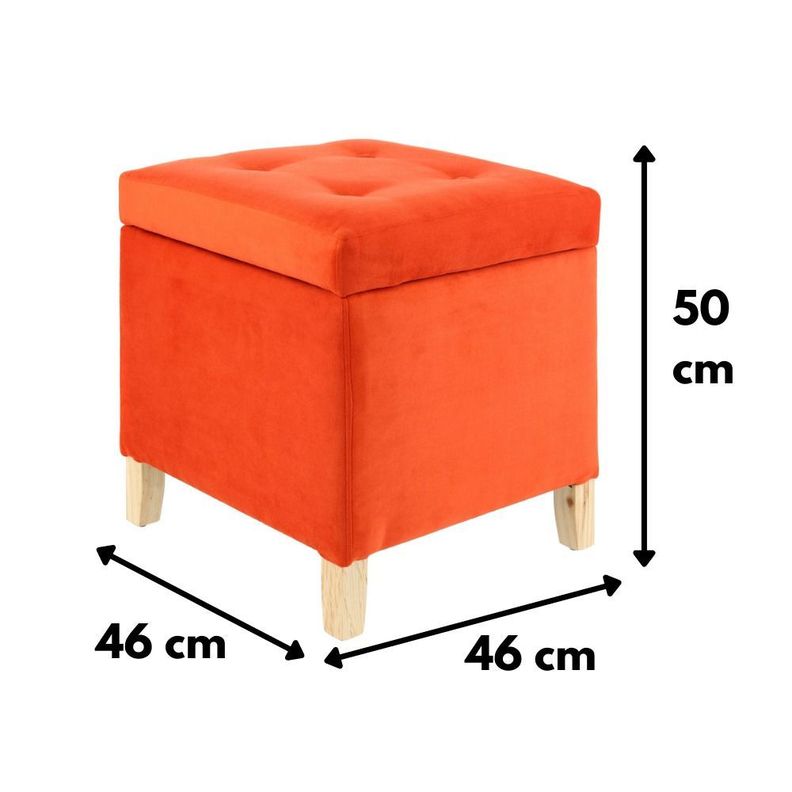 Pouf Baúl Rucato Naranjo Felpa 46x46x50 cm Máxima Design-3