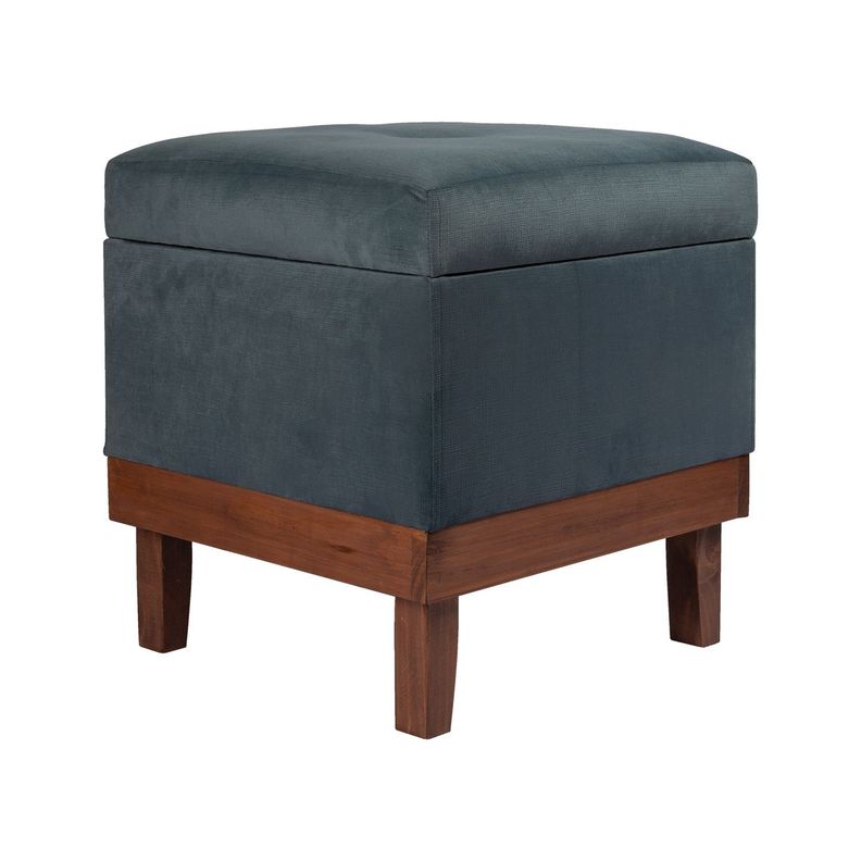 Pouf Emilia con Baúl Azul Petróleo 45x45x46 cm Máxima Design-1