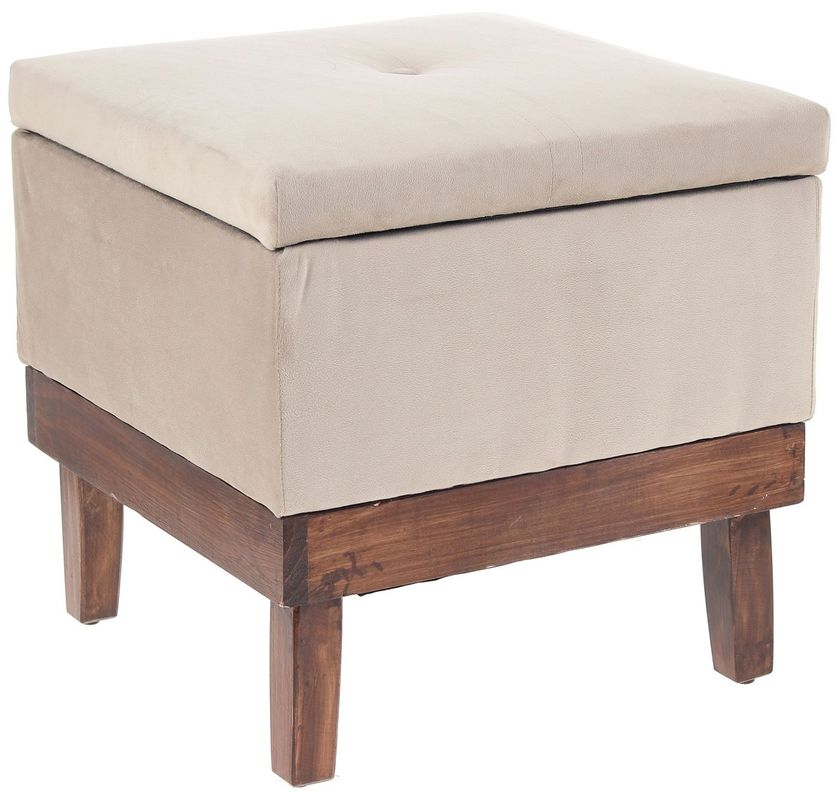 Pouf Emilia con Baúl Beige Felpa 45x45x46 Cm Máxima Design-0